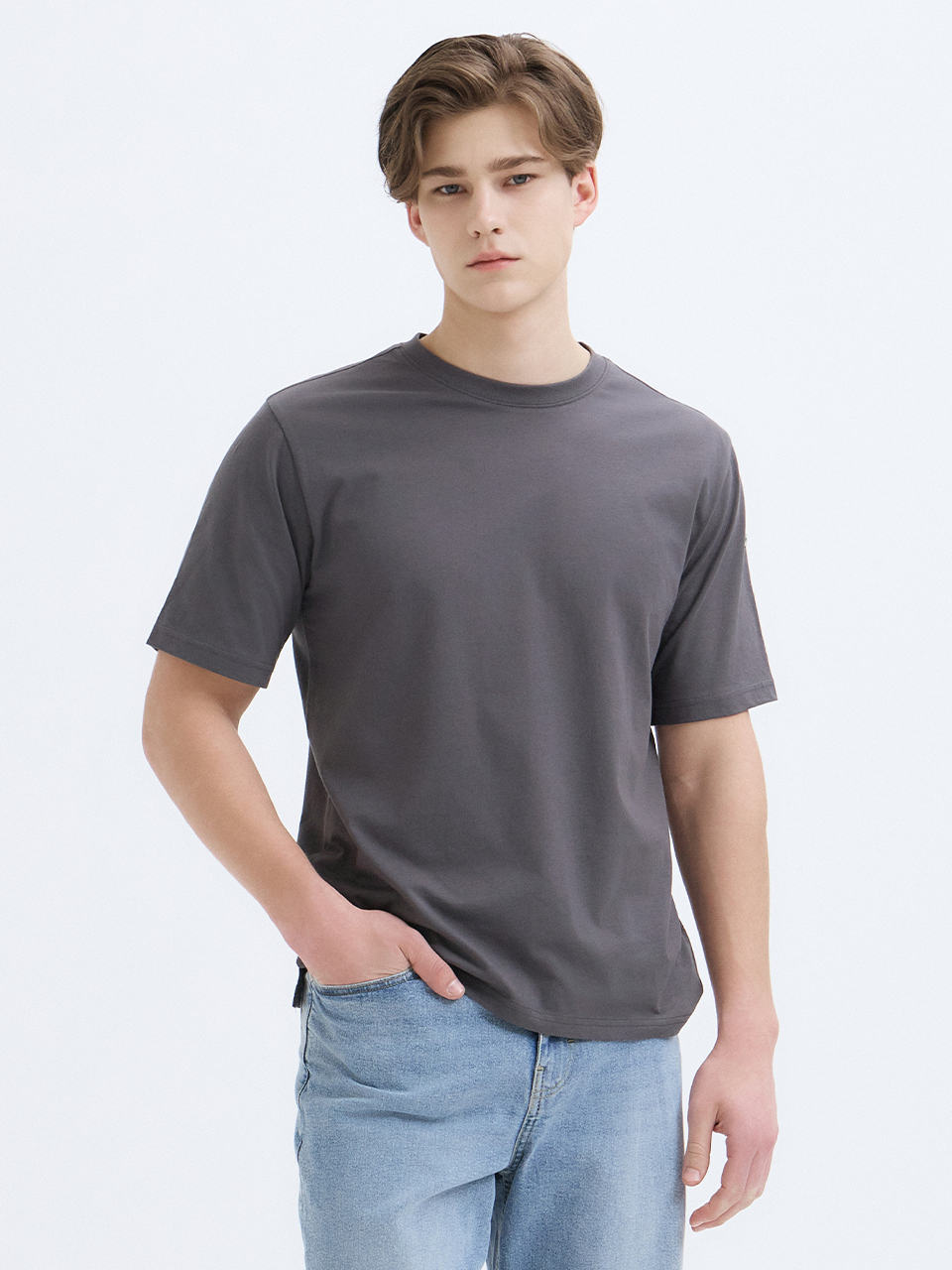 SIGNATURE CLASSIC STRIPE T-SHIRTS (FOR MEN) - SMOKY CHARCOAL