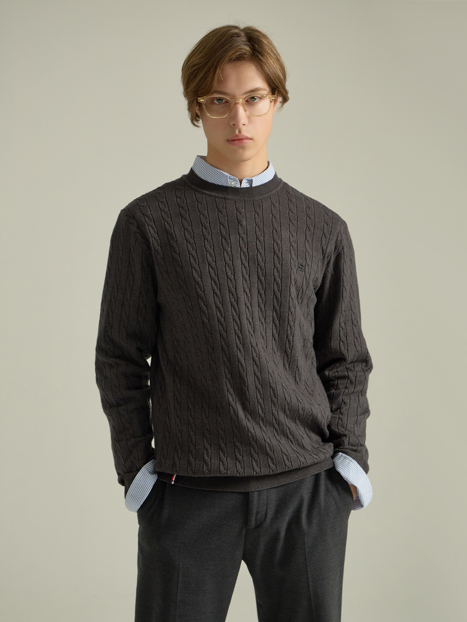 [LIMITED] ELEVE CABLE LONG SLEEVE KNIT (FOR MAN) - QUIET GREY